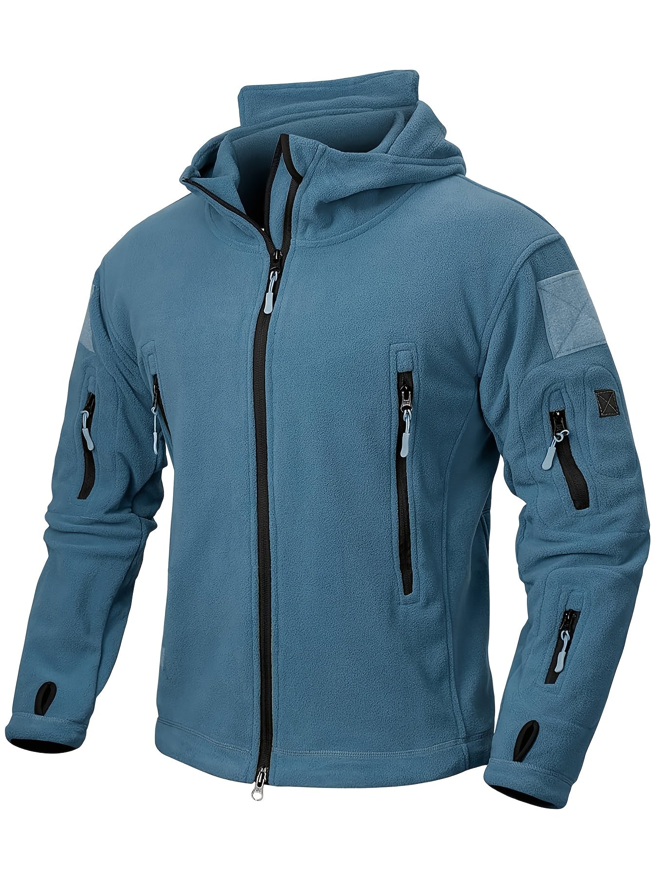 Men's Tactical Hoodie Fleece Jacket Winter Warm Full-Zip Military Army Outerwear Outdoor Sport Hooded Skiing Hunting Hiking Coat with 7 Zip Pockets