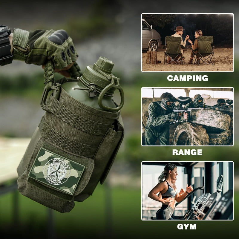 MOON LENCE 64 Oz Insulated Water Bottle Sports Kettle Half Gallon Water Jug with Adjustable Strap - Stainless Steel Military Thermal Water Bottles with Paracord Handle for Men Hunter Green 2 Litres