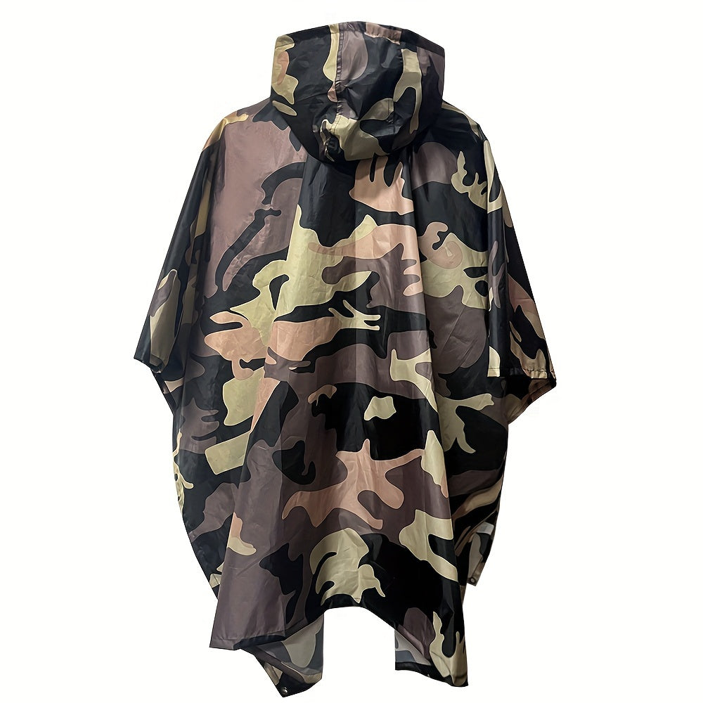Camo Military Hooded Rain Poncho, Waterproof & Rainproof Foldable Rain Jacket, Army Style Multi-functional Raincoat