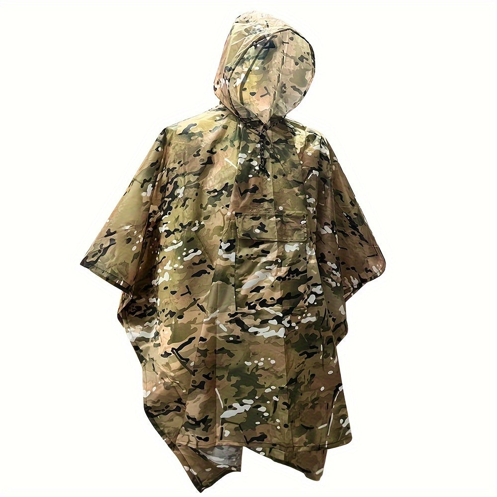 Camo Military Hooded Rain Poncho, Waterproof & Rainproof Foldable Rain Jacket, Army Style Multi-functional Raincoat