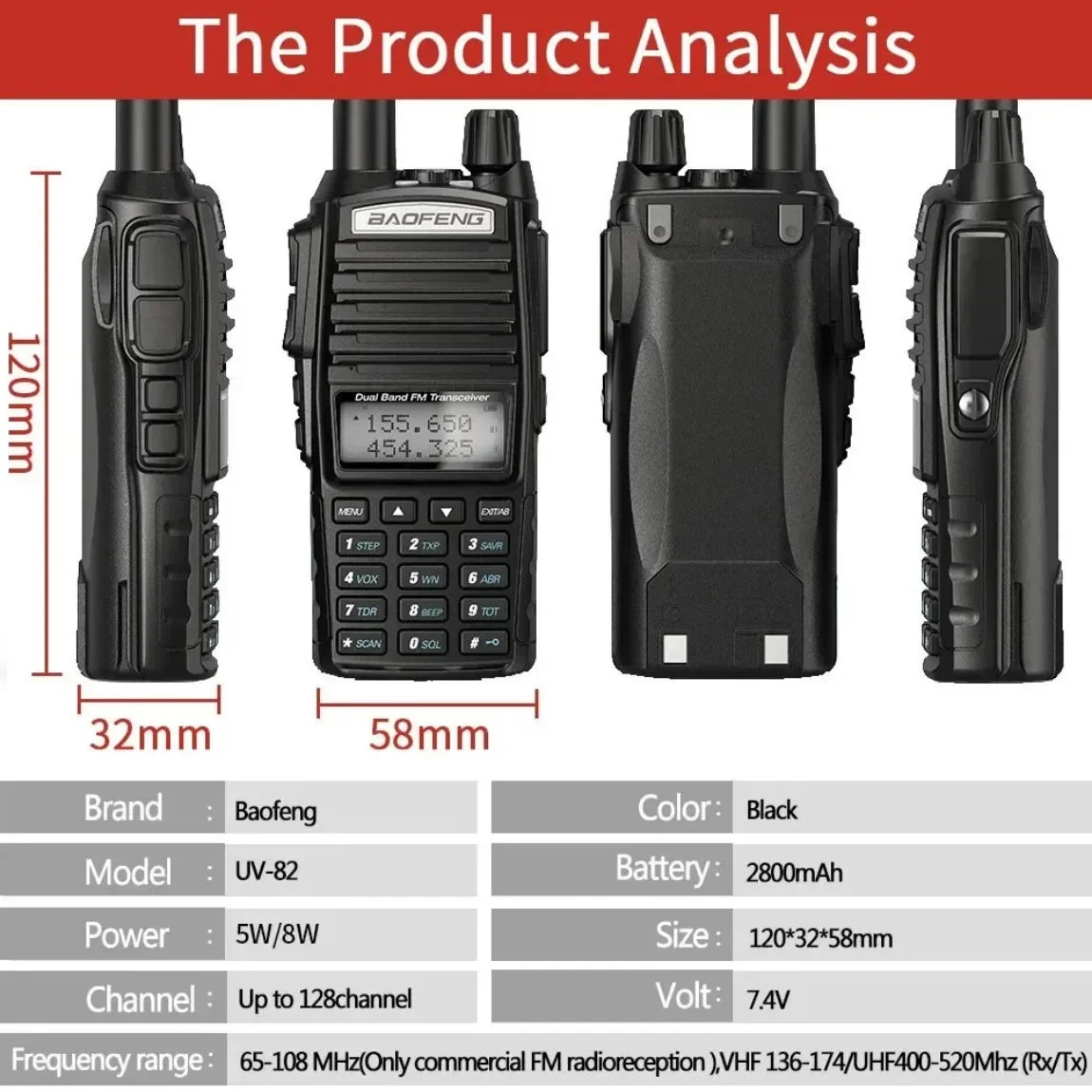 BAOFENG UV 82 Walkie Talkie Real 5W 8W Ham Radio Comunicador Dual PTT Long Range 2 Way Portable FM Amateur Radio Station