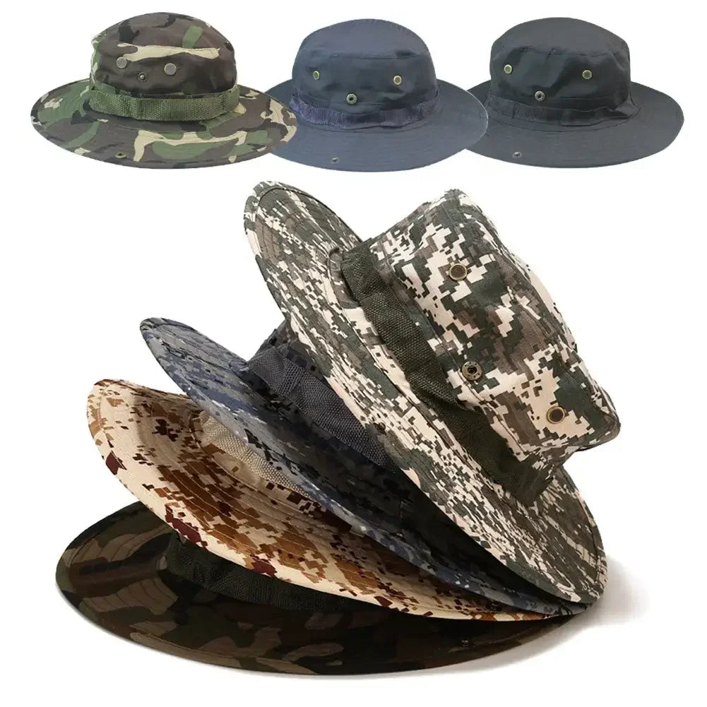 Camouflage Tactical Boonie Hats Camping Climbing Bucket Sniper Hat Men Outdoor Fishing Hiking Cap Sun Protective Boonie Caps