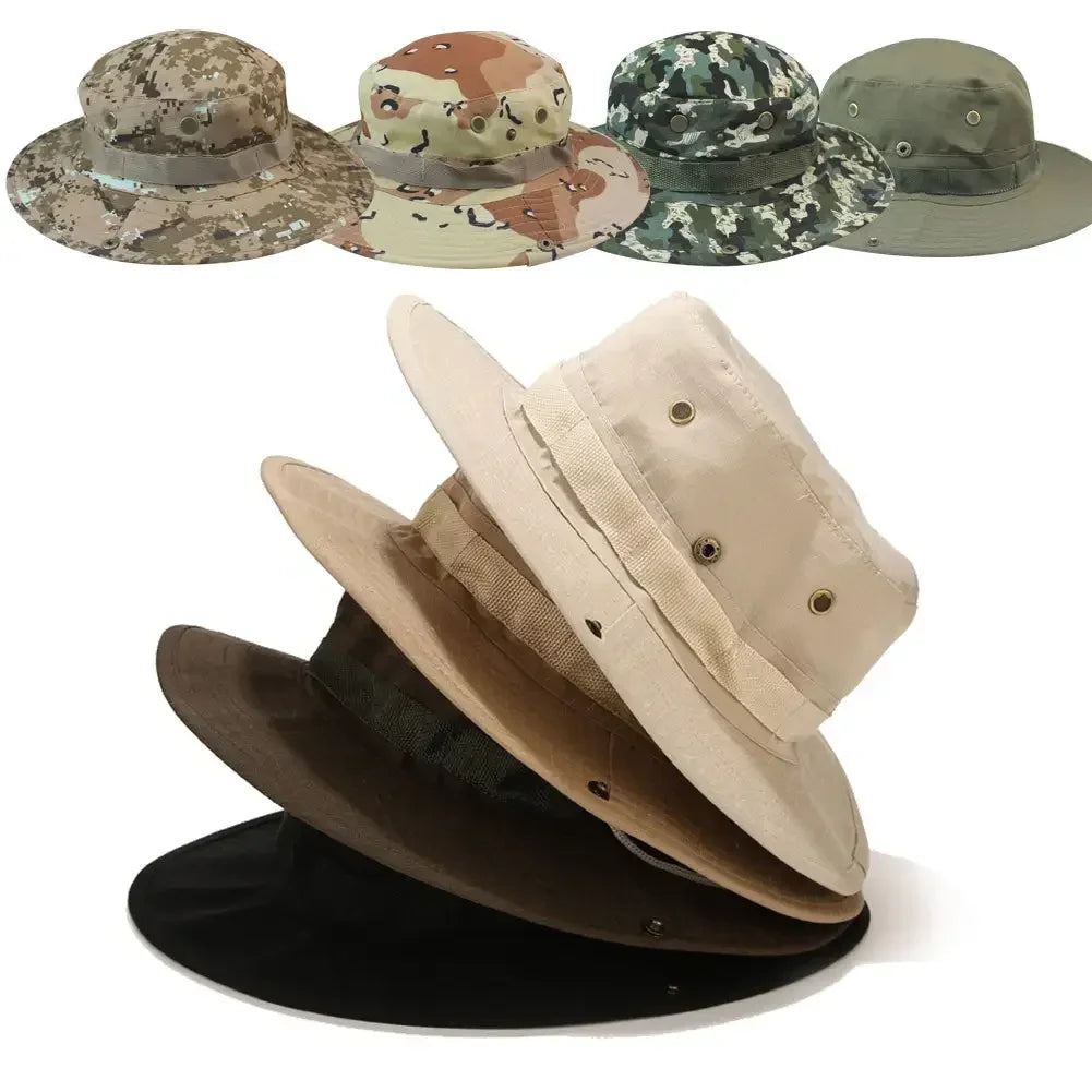 Camouflage Tactical Boonie Hats Camping Climbing Bucket Sniper Hat Men Outdoor Fishing Hiking Cap Sun Protective Boonie Caps