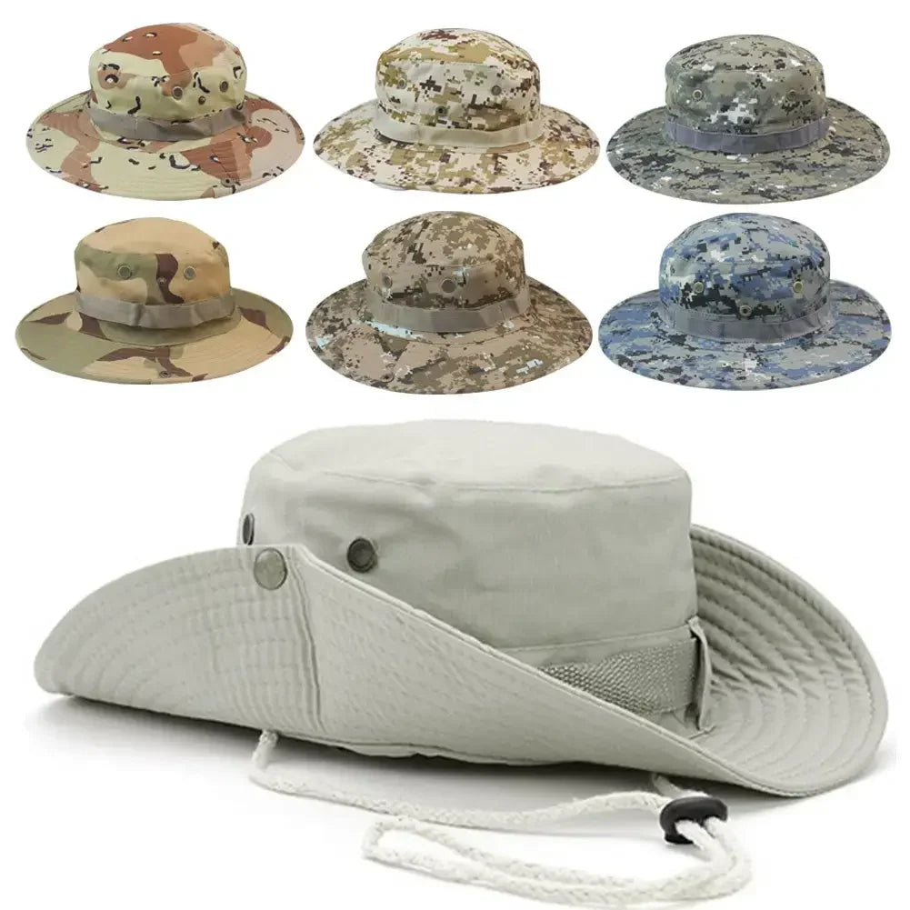 Camouflage Tactical Boonie Hats Camping Climbing Bucket Sniper Hat Men Outdoor Fishing Hiking Cap Sun Protective Boonie Caps