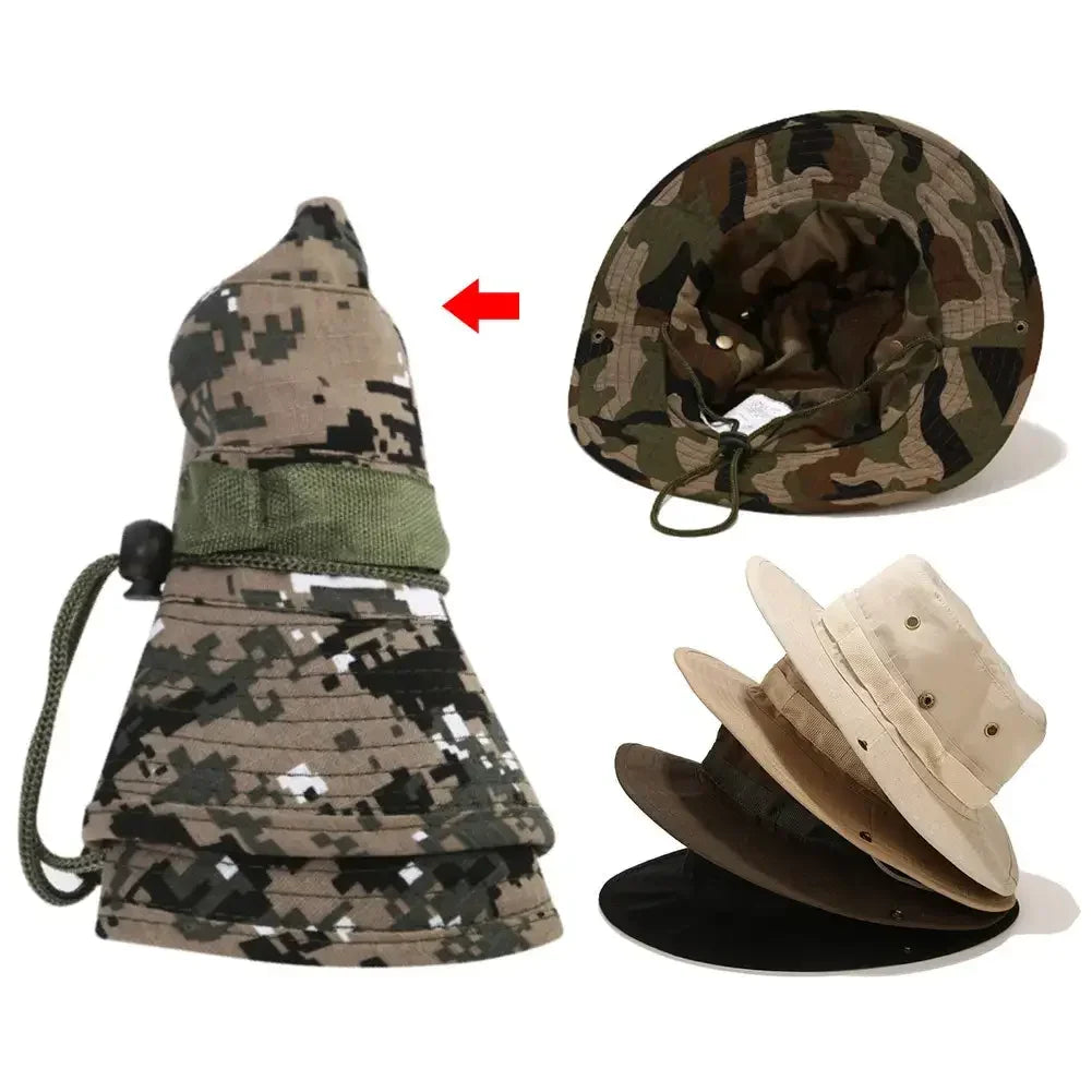 Camouflage Tactical Boonie Hats Camping Climbing Bucket Sniper Hat Men Outdoor Fishing Hiking Cap Sun Protective Boonie Caps