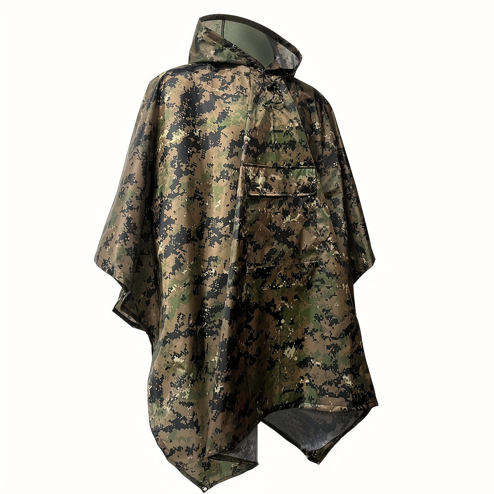 Camo Military Hooded Rain Poncho, Waterproof & Rainproof Foldable Rain Jacket, Army Style Multi-functional Raincoat