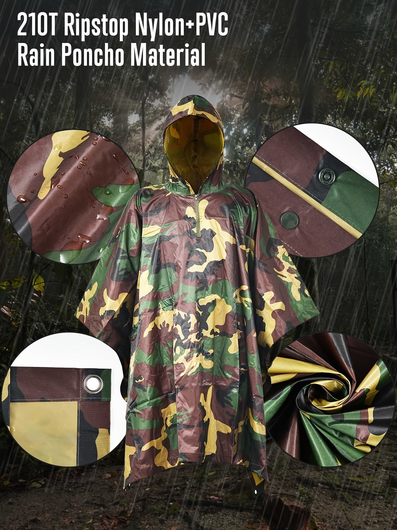 Military Style Tactical Poncho, Outdoor Rain Poncho Multipurpose Waterproof Military Tent Rain Poncho for Camping Outdoor Hunting Hiking