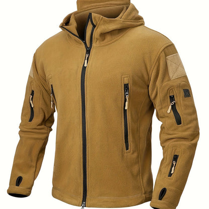 Men's Tactical Hoodie Fleece Jacket Winter Warm Full-Zip Military Army Outerwear Outdoor Sport Hooded Skiing Hunting Hiking Coat with 7 Zip Pockets