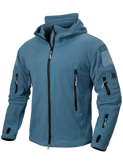Men's Tactical Hoodie Fleece Jacket Winter Warm Full-Zip Military Army Outerwear Outdoor Sport Hooded Skiing Hunting Hiking Coat with 7 Zip Pockets