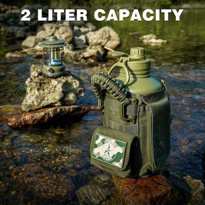 MOON LENCE 64 Oz Insulated Water Bottle Sports Kettle Half Gallon Water Jug with Adjustable Strap - Stainless Steel Military Thermal Water Bottles with Paracord Handle for Men Hunter Green 2 Litres