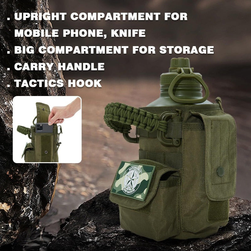 MOON LENCE 64 Oz Insulated Water Bottle Sports Kettle Half Gallon Water Jug with Adjustable Strap - Stainless Steel Military Thermal Water Bottles with Paracord Handle for Men Hunter Green 2 Litres