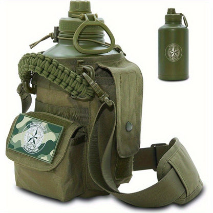 MOON LENCE 64 Oz Insulated Water Bottle Sports Kettle Half Gallon Water Jug with Adjustable Strap - Stainless Steel Military Thermal Water Bottles with Paracord Handle for Men Hunter Green 2 Litres