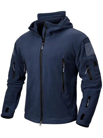Men's Tactical Hoodie Fleece Jacket Winter Warm Full-Zip Military Army Outerwear Outdoor Sport Hooded Skiing Hunting Hiking Coat with 7 Zip Pockets