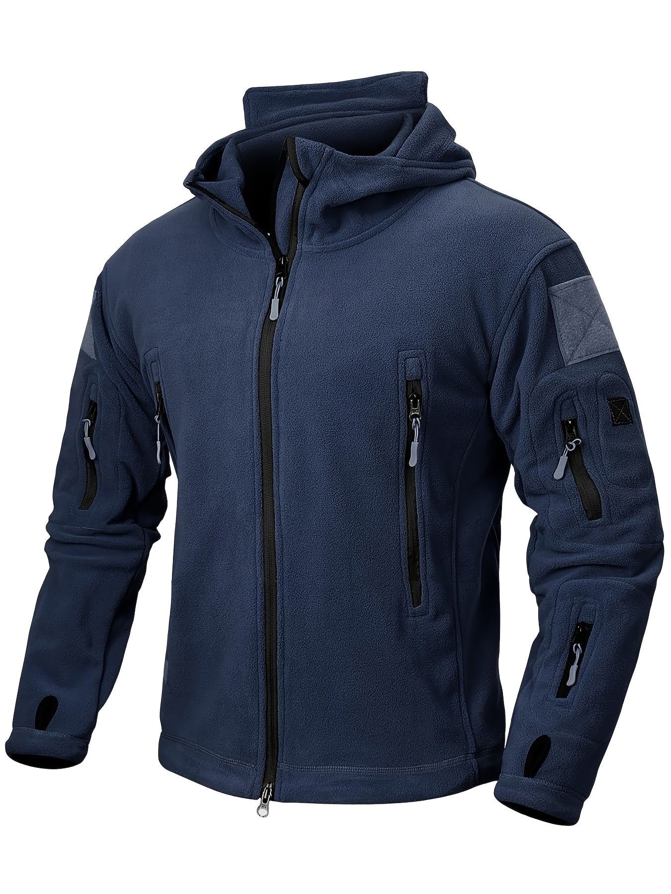Men's Tactical Hoodie Fleece Jacket Winter Warm Full-Zip Military Army Outerwear Outdoor Sport Hooded Skiing Hunting Hiking Coat with 7 Zip Pockets