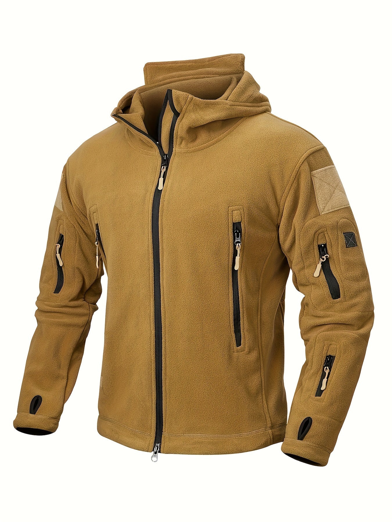 Men's Tactical Hoodie Fleece Jacket Winter Warm Full-Zip Military Army Outerwear Outdoor Sport Hooded Skiing Hunting Hiking Coat with 7 Zip Pockets
