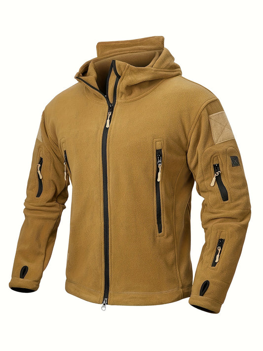 Men's Tactical Hoodie Fleece Jacket Winter Warm Full-Zip Military Army Outerwear Outdoor Sport Hooded Skiing Hunting Hiking Coat with 7 Zip Pockets