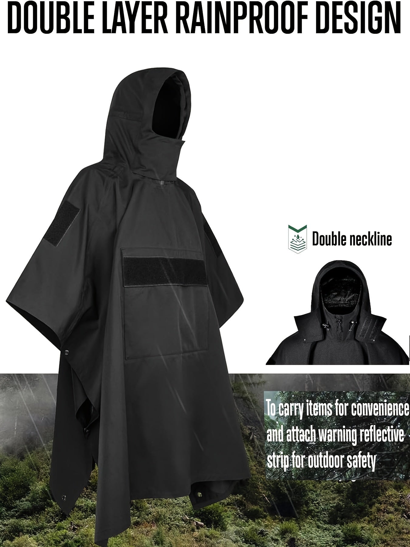 Military Style Tactical Poncho, Soft Shell Poncho Multipurpose Waterproof Military Tent Rain Poncho for Camping Outdoor Hunting Hiking