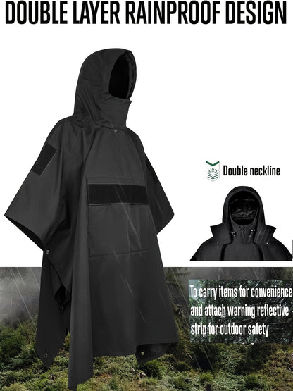 Military Style Tactical Poncho, Soft Shell Poncho Multipurpose Waterproof Military Tent Rain Poncho for Camping Outdoor Hunting Hiking