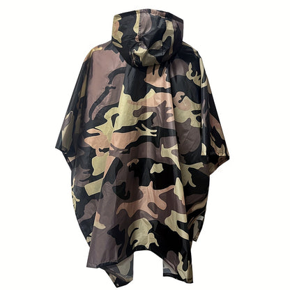 Camo Military Hooded Rain Poncho, Waterproof & Rainproof Foldable Rain Jacket, Army Style Multi-functional Raincoat