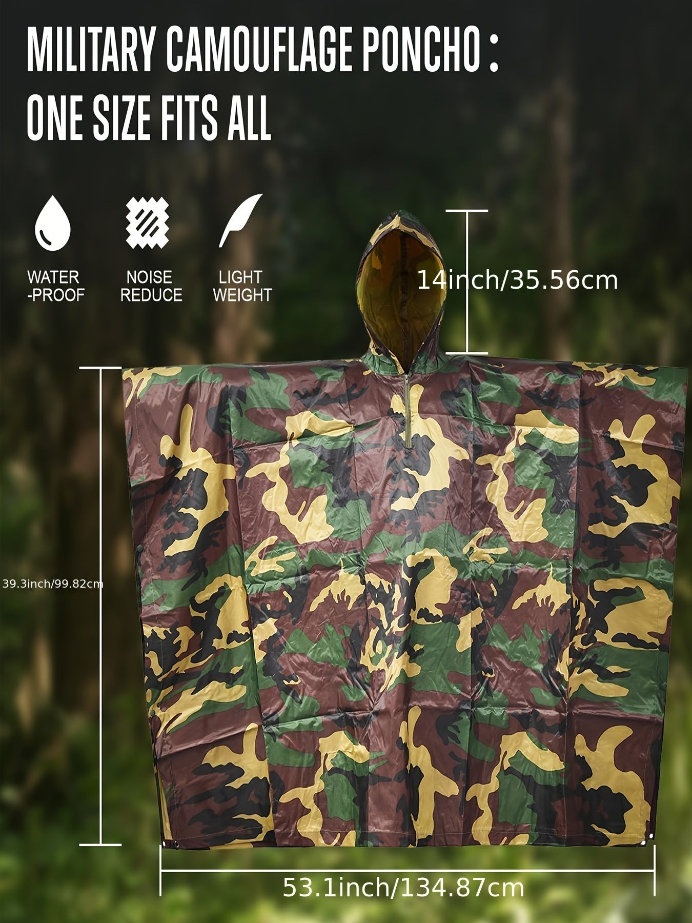 Military Style Tactical Poncho, Outdoor Rain Poncho Multipurpose Waterproof Military Tent Rain Poncho for Camping Outdoor Hunting Hiking