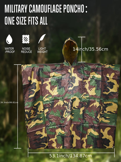 Military Style Tactical Poncho, Outdoor Rain Poncho Multipurpose Waterproof Military Tent Rain Poncho for Camping Outdoor Hunting Hiking