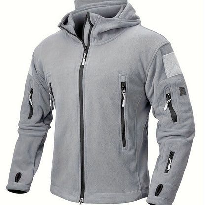 Men's Tactical Hoodie Fleece Jacket Winter Warm Full-Zip Military Army Outerwear Outdoor Sport Hooded Skiing Hunting Hiking Coat with 7 Zip Pockets