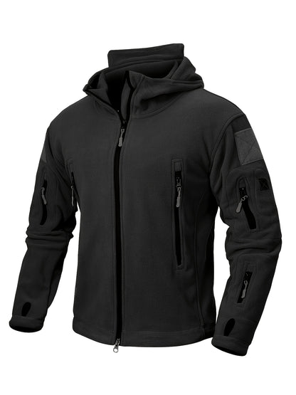 Men's Tactical Hoodie Fleece Jacket Winter Warm Full-Zip Military Army Outerwear Outdoor Sport Hooded Skiing Hunting Hiking Coat with 7 Zip Pockets