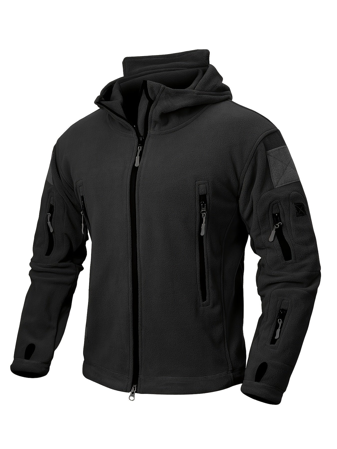 Men's Tactical Hoodie Fleece Jacket Winter Warm Full-Zip Military Army Outerwear Outdoor Sport Hooded Skiing Hunting Hiking Coat with 7 Zip Pockets