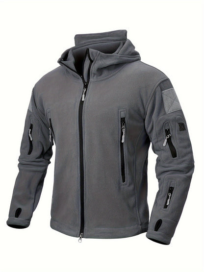 Men's Tactical Hoodie Fleece Jacket Winter Warm Full-Zip Military Army Outerwear Outdoor Sport Hooded Skiing Hunting Hiking Coat with 7 Zip Pockets
