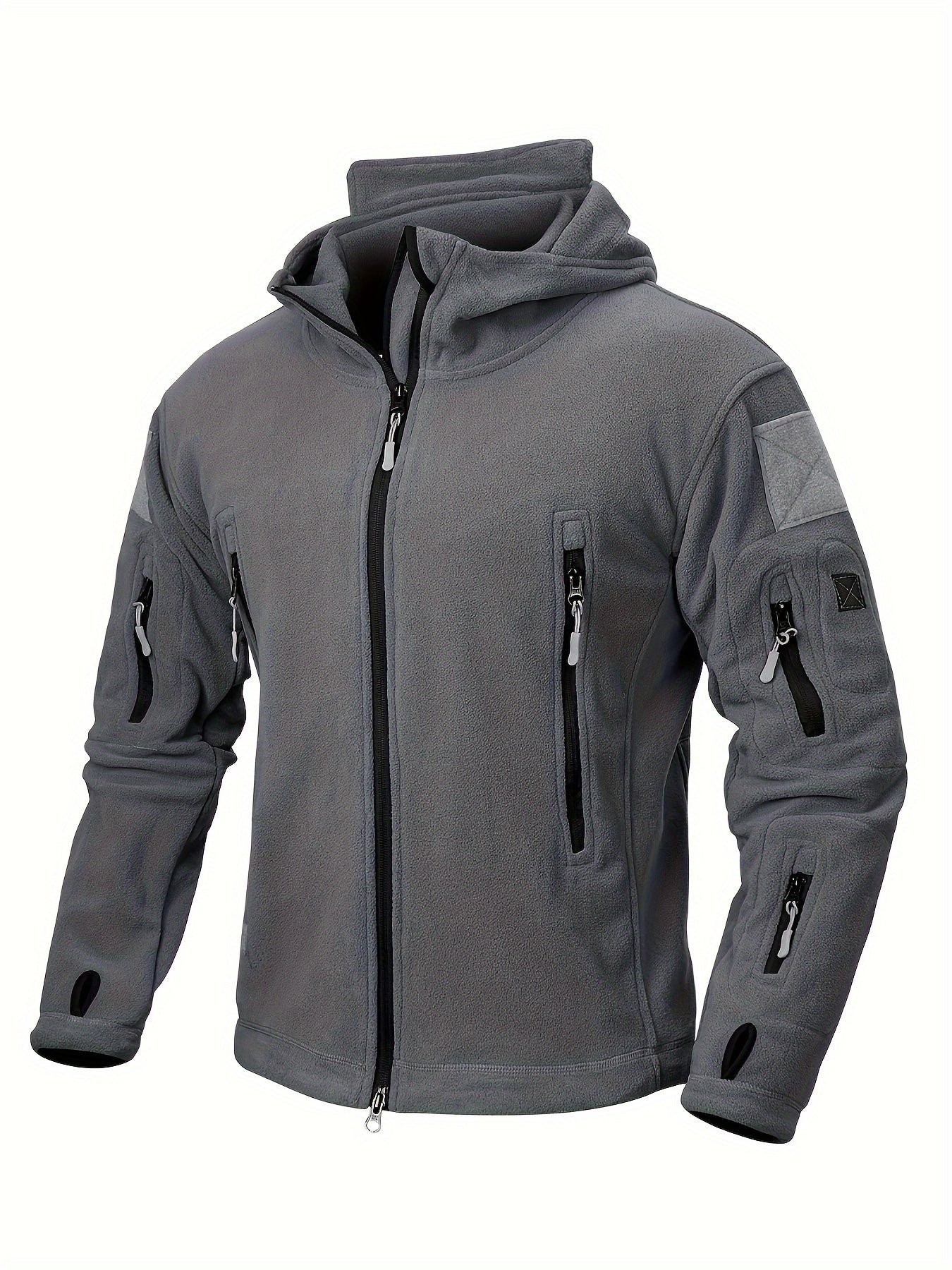 Men's Tactical Hoodie Fleece Jacket Winter Warm Full-Zip Military Army Outerwear Outdoor Sport Hooded Skiing Hunting Hiking Coat with 7 Zip Pockets
