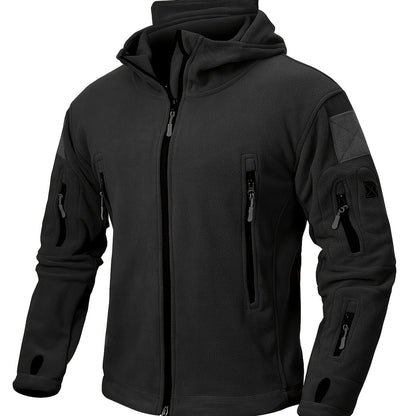 Men's Tactical Hoodie Fleece Jacket Winter Warm Full-Zip Military Army Outerwear Outdoor Sport Hooded Skiing Hunting Hiking Coat with 7 Zip Pockets