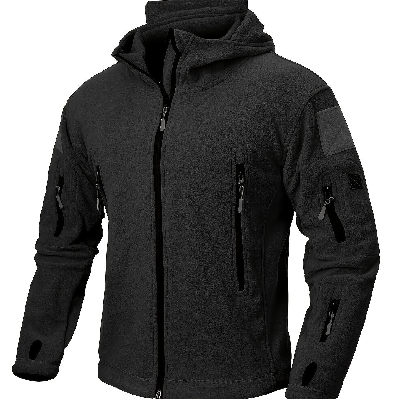 Men's Tactical Hoodie Fleece Jacket Winter Warm Full-Zip Military Army Outerwear Outdoor Sport Hooded Skiing Hunting Hiking Coat with 7 Zip Pockets