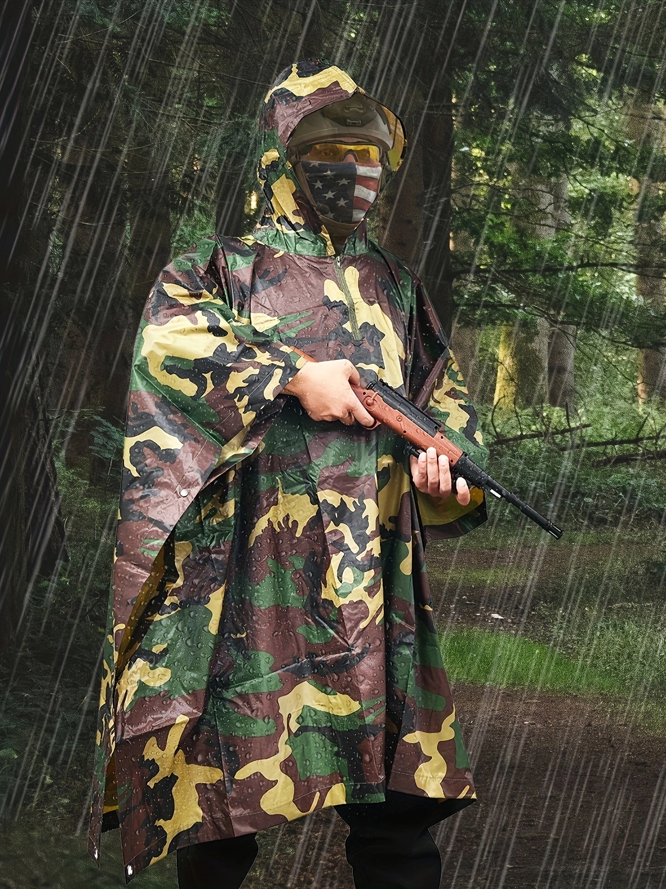 Military Style Tactical Poncho, Outdoor Rain Poncho Multipurpose Waterproof Military Tent Rain Poncho for Camping Outdoor Hunting Hiking