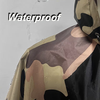 Camo Military Hooded Rain Poncho, Waterproof & Rainproof Foldable Rain Jacket, Army Style Multi-functional Raincoat