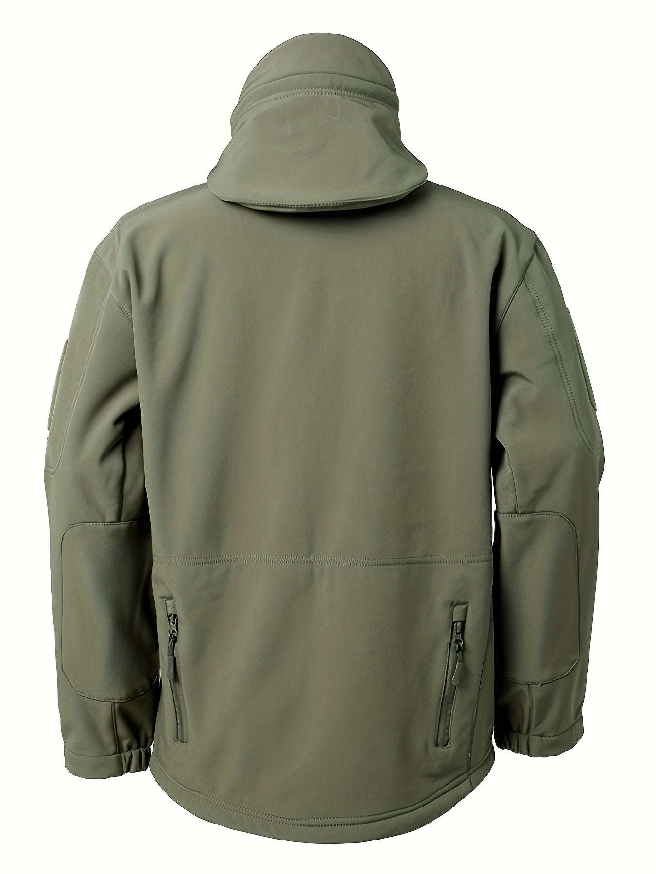 Camouflage Print & Plain Color Men's 2pcs Military Outdoor Windproof Suit Multi-Pocket Soft Shell Hooded Jackets +Sharkskin Work Cargo Pants, Outdoor Cloth