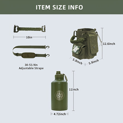 MOON LENCE 64 Oz Insulated Water Bottle Sports Kettle Half Gallon Water Jug with Adjustable Strap - Stainless Steel Military Thermal Water Bottles with Paracord Handle for Men Hunter Green 2 Litres