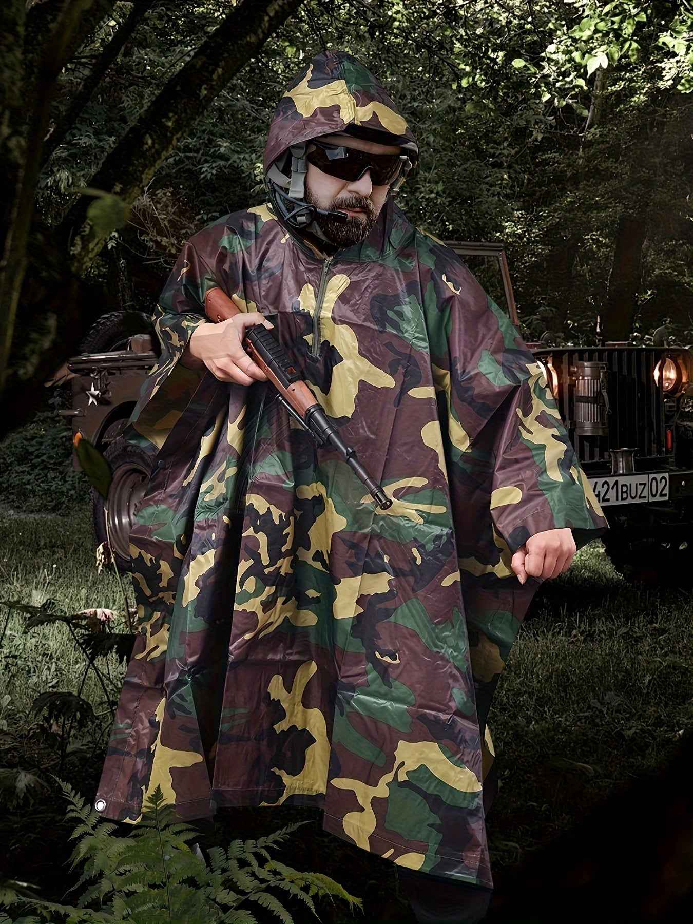 Military Style Tactical Poncho, Outdoor Rain Poncho Multipurpose Waterproof Military Tent Rain Poncho for Camping Outdoor Hunting Hiking