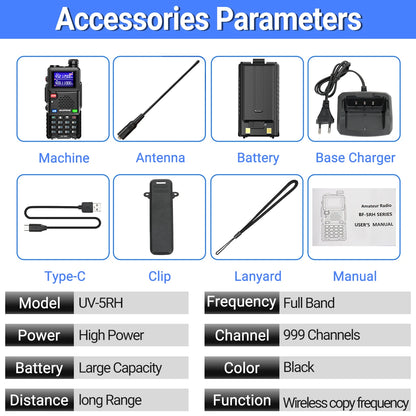 Baofeng UV 5RH 10W Air Band Walkie Talkie Long Range Wirless Copy Frequency Two Way Ham Radio Type-C Baofeng UV 5R Transceiver