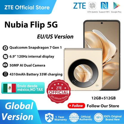 Global Version Nubia Flip 5G Foldable Design Smartphone Android 6.9" 120Hz OLED Folded Screen 50MP AI Dual Camera 33W Charging