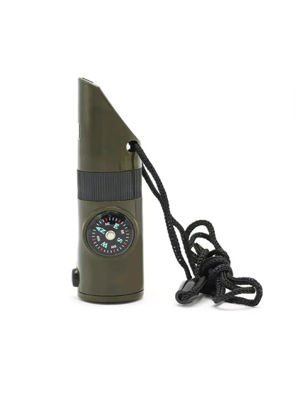 Survival Whistle with Compass Thermometer LED Light Reflective Mirror Sealed Design for Outdoor Camping Hiking Emergency Gear
