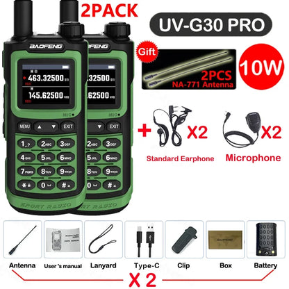2PCS Baofeng 10W 50KM Walkie Talkie 4-Bands Long Range Portable Ham Radios Copy Frequency 999CH NOAA Two-Way Radio UV-G30 Pro V1