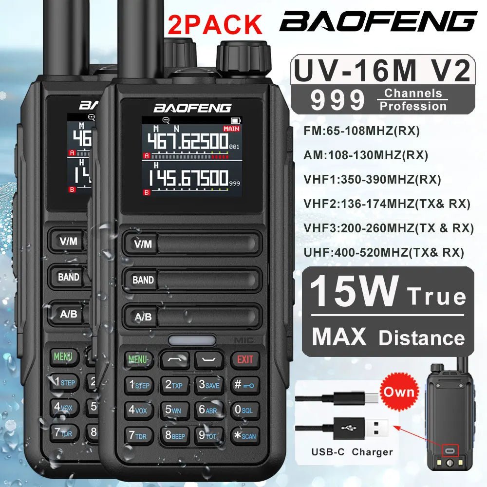 2PCS Baofeng  Walkie Talkie 12W High Capacity AM FM Two Way Radio Full Band LCD 999CH Frequency Copy NOAA Noise Reduce