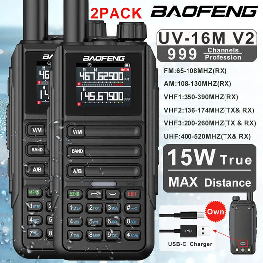 2PCS Baofeng  Walkie Talkie 12W High Capacity AM FM Two Way Radio Full Band LCD 999CH Frequency Copy NOAA Noise Reduce
