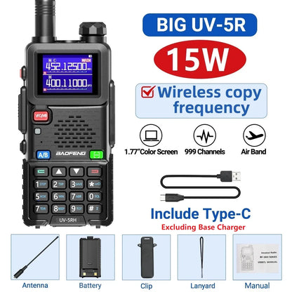 Baofeng UV 5RH 10W Air Band Walkie Talkie Long Range Wirless Copy Frequency Two Way Ham Radio Type-C Baofeng UV 5R Transceiver