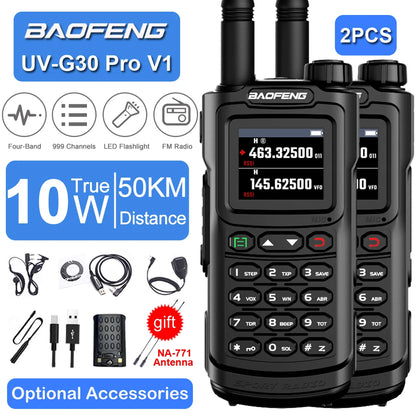 2PCS Baofeng 10W 50KM Walkie Talkie 4-Bands Long Range Portable Ham Radios Copy Frequency 999CH NOAA Two-Way Radio UV-G30 Pro V1
