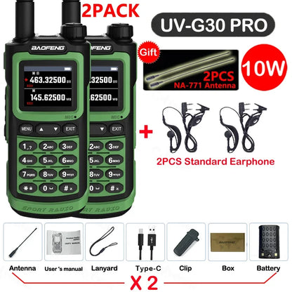 2PCS Baofeng 10W 50KM Walkie Talkie 4-Bands Long Range Portable Ham Radios Copy Frequency 999CH NOAA Two-Way Radio UV-G30 Pro V1