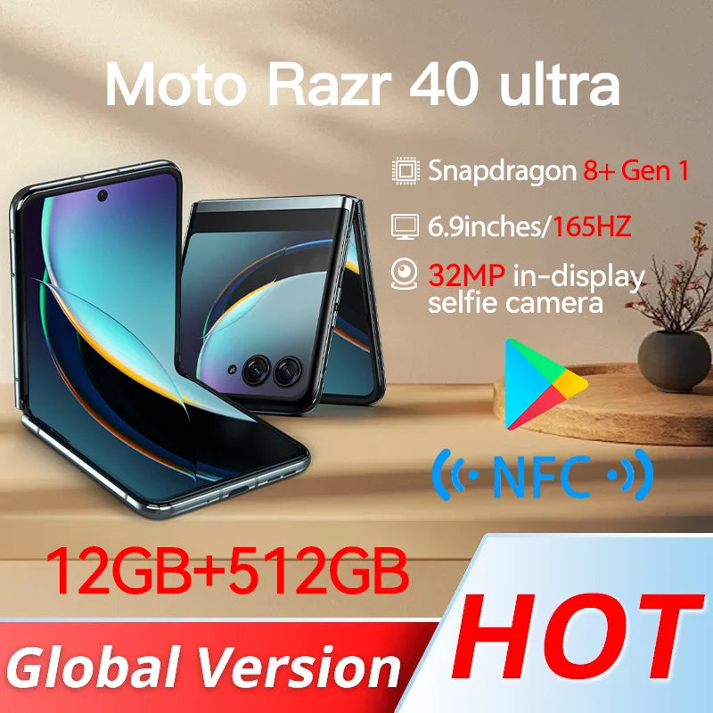 Global version New Motorola Moto Razr 40 Ultra 5G Cell Phone Snapdragon8+Gen1 6.9inch Folde Screen 144Hz 12MP Camera 3800mAh