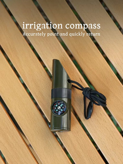 Survival Whistle with Compass Thermometer LED Light Reflective Mirror Sealed Design for Outdoor Camping Hiking Emergency Gear