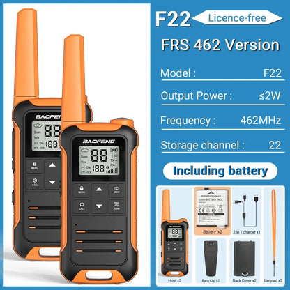 2PCS Baofeng F22 PMR FRS Mini Walkie Talkie Waterproof Type-C Licence-free NOAA Portable Two Way Ham Radio for Hunting