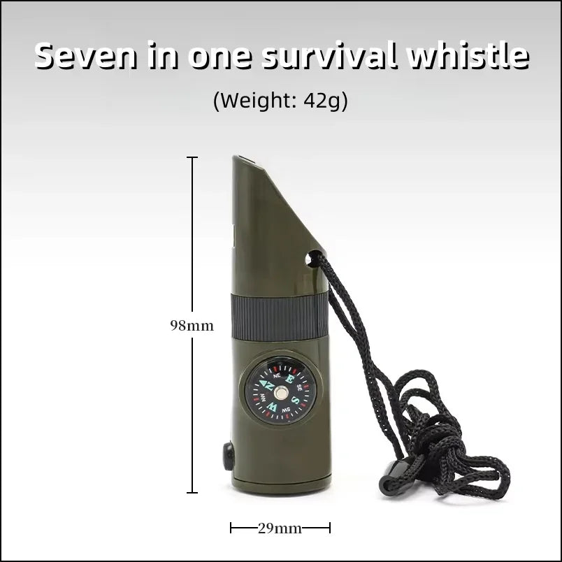 Survival Whistle with Compass Thermometer LED Light Reflective Mirror Sealed Design for Outdoor Camping Hiking Emergency Gear